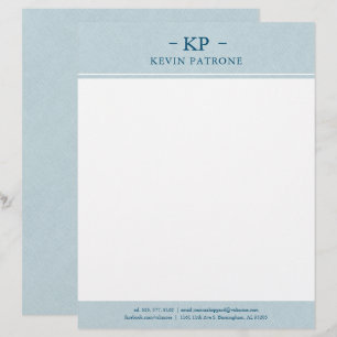 Elegant Pale Blue Linen Minimalistic Text Letterhead
