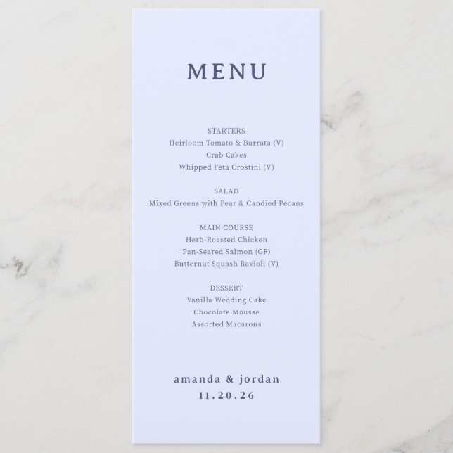 Elegant Pale Blue Minimalist Menu (Front)