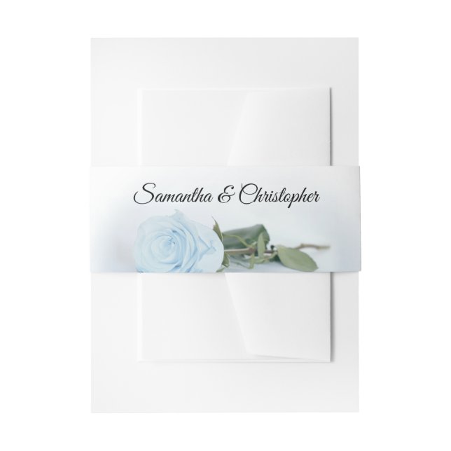 Elegant Pale Blue Rose Simple Glam Wedding Invitation Belly Band (Front Example)