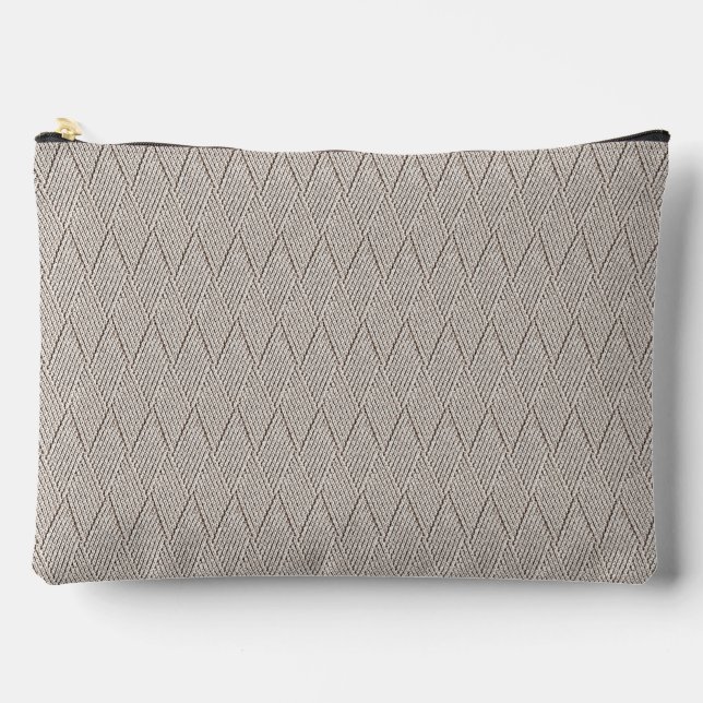 Elegant Pale Cream Faux Diamond Knit Pattern  Accessory Pouch (Front)