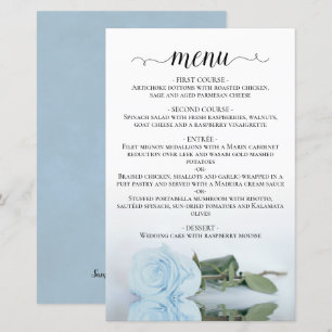Elegant Pale Dusty Blue Rose Budget Wedding Menu
