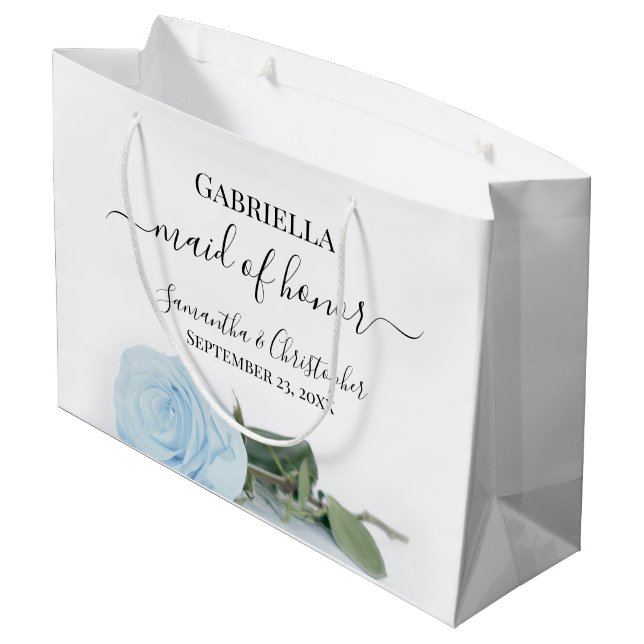 Elegant Pale Dusty Blue Rose Maid of Honour Weddin Large Gift Bag (Back Angled)
