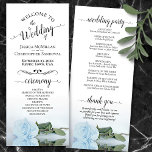 Elegant Pale Dusty Blue Rose Romantic Wedding Program<br><div class="desc">This beautiful wedding program features an elegant design with a single long stemmed pale dusty blue or powder blue coloured rose lying on its side reflecting in water. The titles are written in fancy script calligraphy, and there is space for your ceremony and wedding party details, as well as a...</div>
