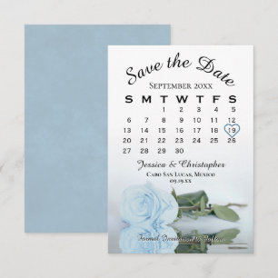 Elegant Pale Dusty Blue Rose Wedding Calendar Save The Date