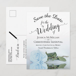 Elegant Pale Dusty Blue Rose Wedding Save the Date Announcement Postcard