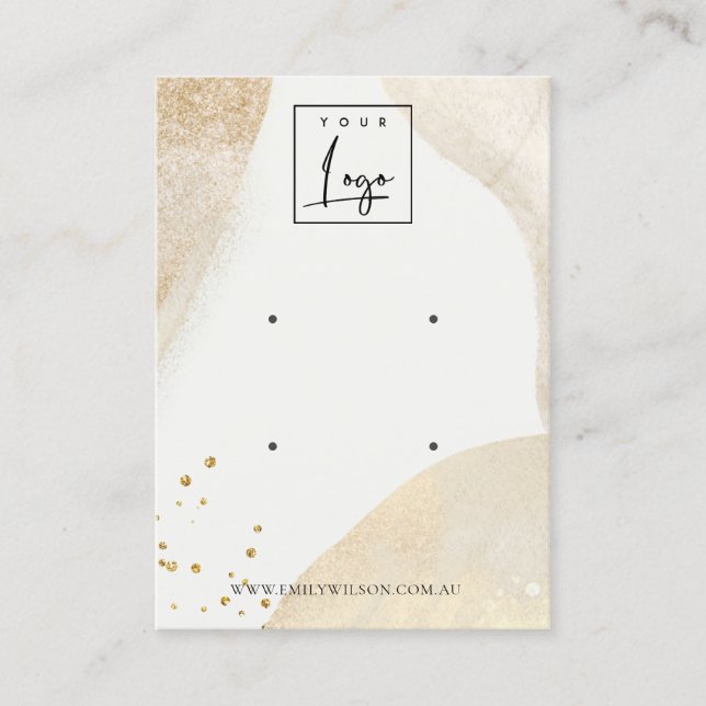 Elegant Pale Gold Abstract Logo 2 Earring Display Business Card (Front)