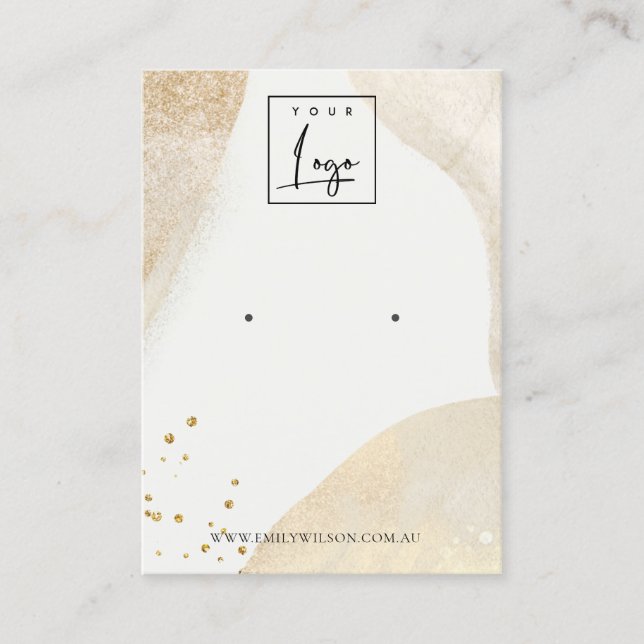 Elegant Pale Gold Abstract Shape Earring Display Business Card (Front)