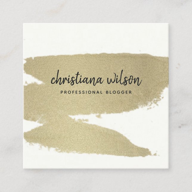 ELEGANT PALE GOLD BLACK BRUSH STROKE CALLIGRAPHY SQUARE BUSINESS CARD (Front)
