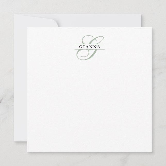 Elegant Pale Green Calligraphy Split Monogram Card (Front)