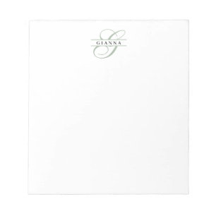 Elegant Pale Green Calligraphy Split Monogram Notepad