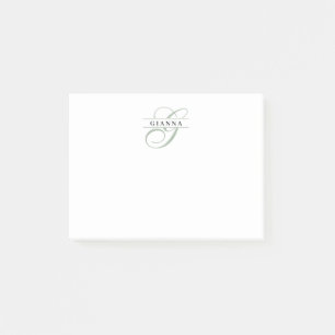 Elegant Pale Green Calligraphy Split Monogram Post-it Notes