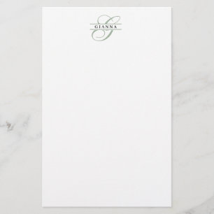 Elegant Pale Green Calligraphy Split Monogram Stationery