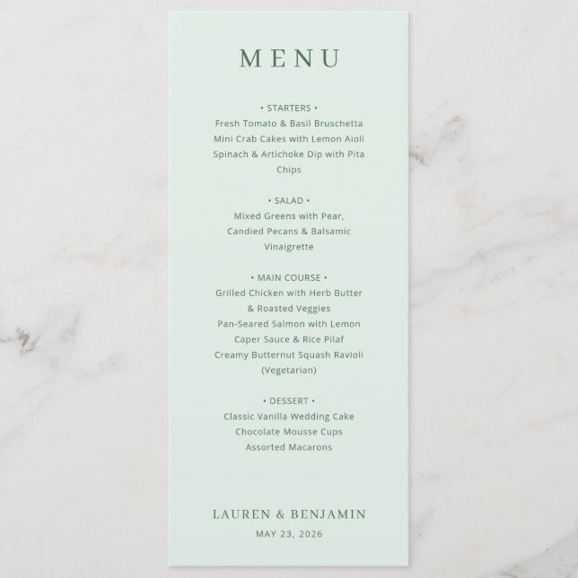 Elegant Pale Green Menu Template (Devant)