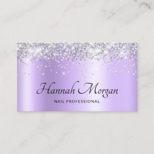 Elegant Pale Lavender Purple Ombre Silver Glitter Business Card