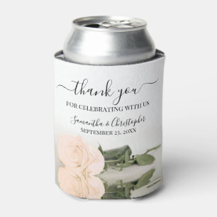 Elegant Pale Peach Mirrored Rose Wedding Thank You Can Cooler