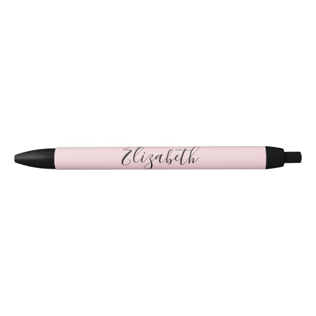Elegant Pale Pink and Black Cursive Script Name Black Ink Pen (Front)
