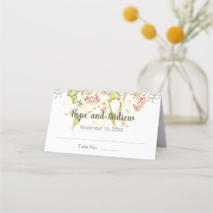 Elegant Pale Pink and Gold Rose Floral Wedding Place Card