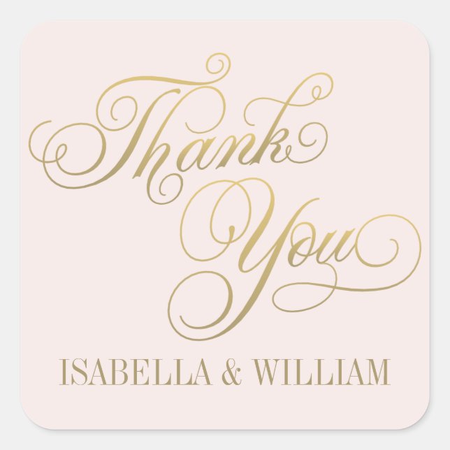 Elegant Pale Pink and Gold Wedding Thank You Square Sticker (Front)