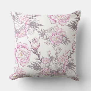 Elegant Pale Pink Floral Design Grey Foliage  Throw Pillow