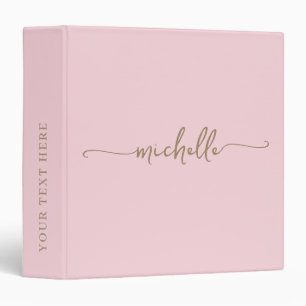 Elegant Pale Pink Monogram Name Gold Script Binder