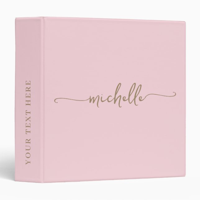 Elegant Pale Pink Monogram Name Gold Script  Binder (Front/Spine)