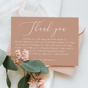 Elegant pale pink simple script minimalist wedding thank you card