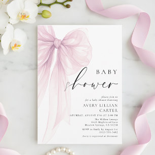 Elegant Pale Pink Watercolor Bow Baby Shower Invitation