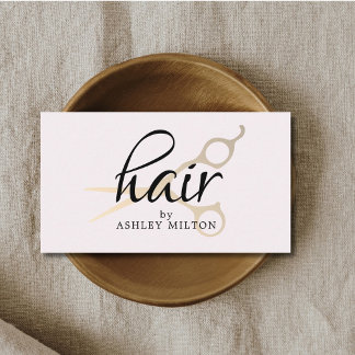Elegant Pale Rose Faux Metal Scissors Hairstylist Business Card