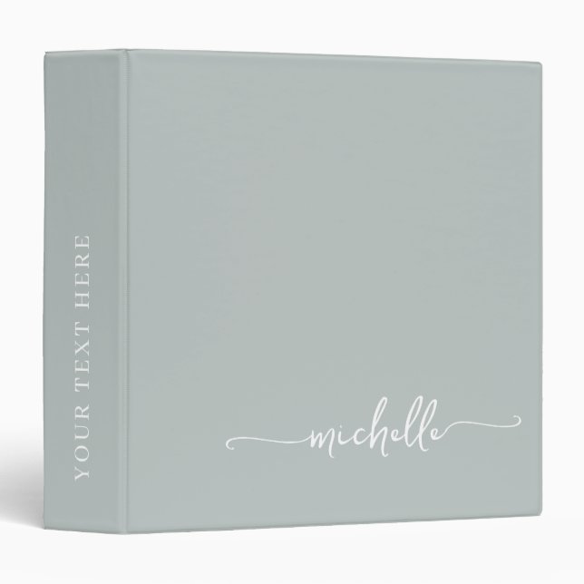 Elegant Pale Sage Green Monogram Name Script  Binder (Front/Spine)