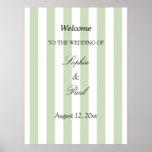 Elegant Pale Sage Stripes Wedding Welcome Poster