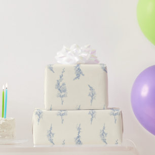 Elegant Pale Yellow and Steel Blue Botanical Wrapping Paper