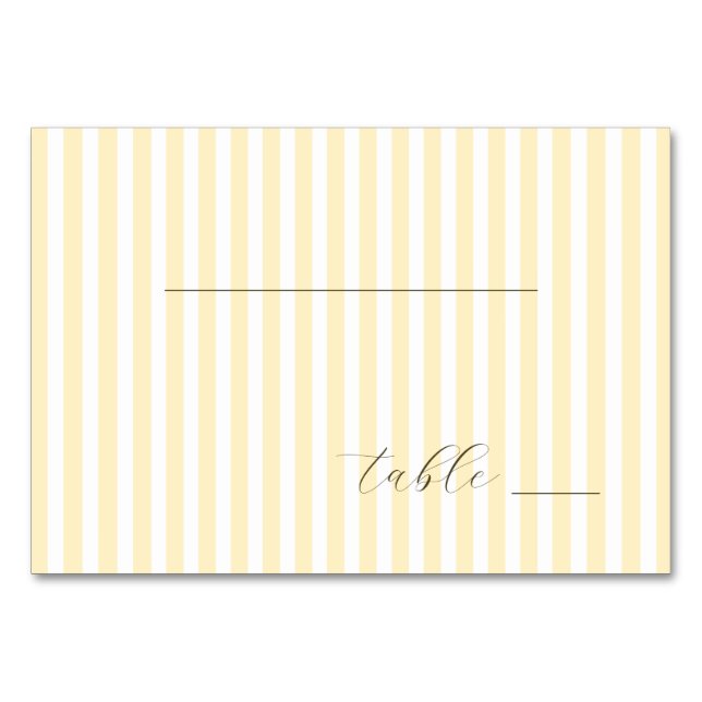Elegant Pale Yellow Stripes Table Number (Front)