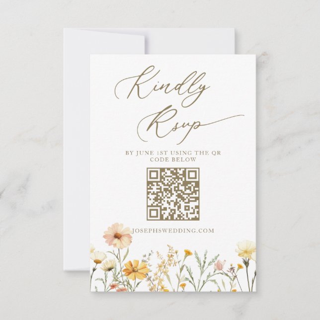 Elegant Pale Yellow Watercolor Wildflowers Wedding RSVP Card (Front)