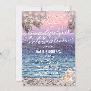 Elegant Palm Beach Mason Jar Lights Graduation Invitation
