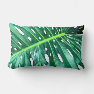 Elegant Palm Leaf tropical jungle rainforest leaf Lumbar Pillow