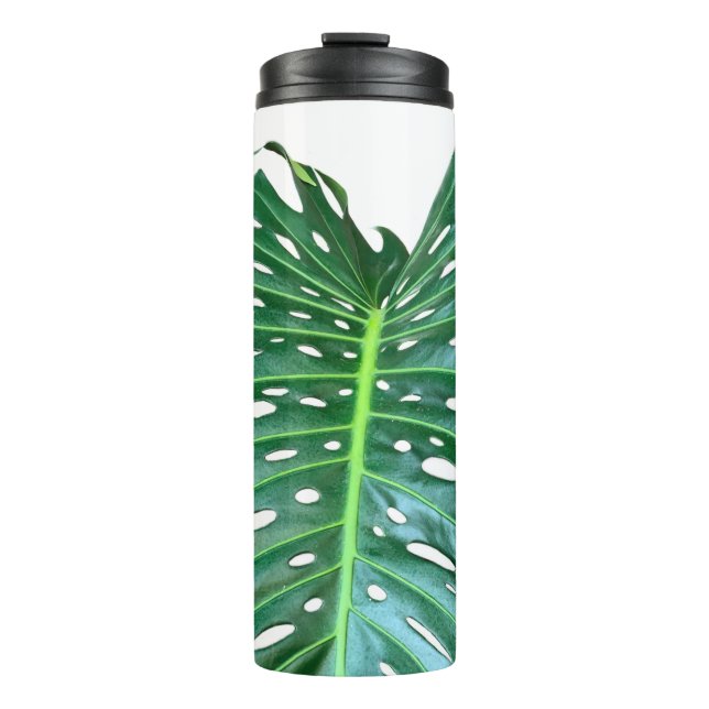 Elegant Palm Leaf tropical jungle rainforest leaf Thermal Tumbler (Front)