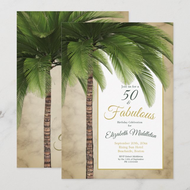 Elegant Palm Tree 50 and Fabulous Modern Birthday Invitation (Front/Back)
