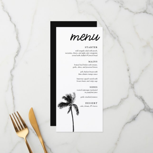 Elégant Palm Tree Bat mitzvah Diner Menu (Devant/Arrière en situation)