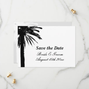 Elegant palm tree beach wedding save the date card