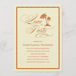 Elegant Palm Tree Hawaiian Luau Party Invitations