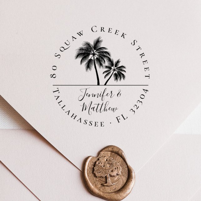 Elegant Palm Tree Married Couple Return Address Rubber Stamp (Creator Uploaded)