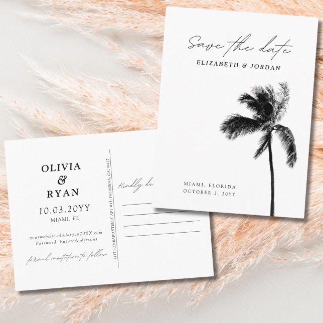 Elegant Palm Tree Save the Date Postcard (Elegant Palm Tree Save the Date Postcard)