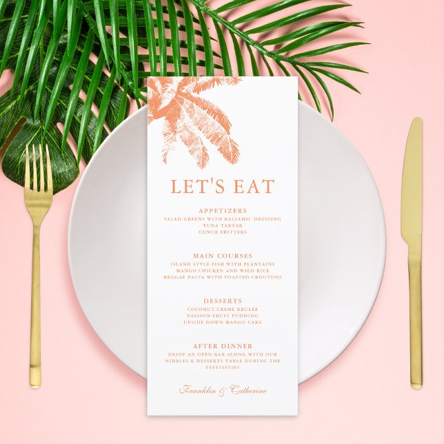 Elegant Palm Tree Tropical Wedding Menu (Vintage Boho Tropical Palm Photo Wedding Menu)