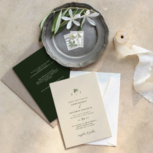 Elegant Palm Tree Wedding Invitation with QR Code