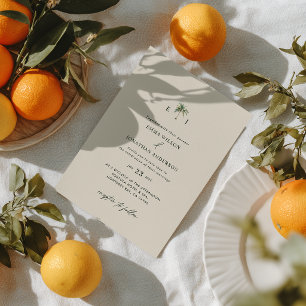 Elegant Palm Tree Wedding Invitation with QR Code