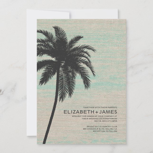 Elegant Palm Trees Burlap Wedding Invitations (Front)