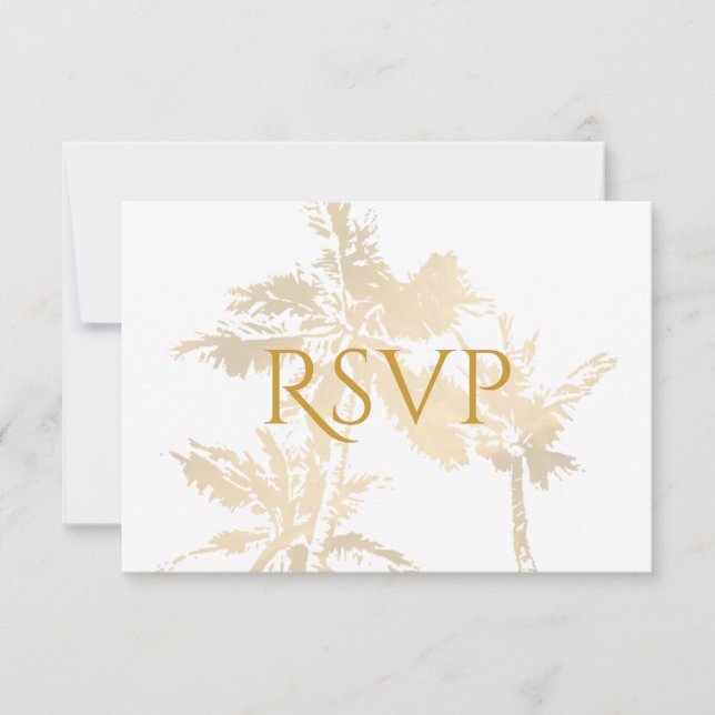 Elegant Palm Trees Gold Classic Text Beach Wedding RSVP Card (Front)