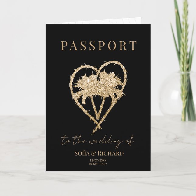 Elegant Palm Trees Wedding Destination Passport  Invitation (Front)
