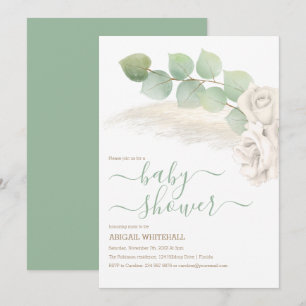 Elegant Pampas And Ivory Roses Shower Invitation