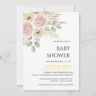 Elegant Pampas Flower Boho Bohemian | Baby Shower Invitation